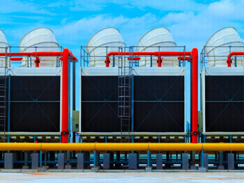Exterior view of HVAC equipment at an industrial plant facility.